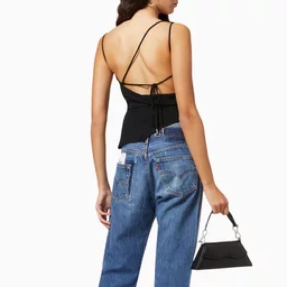 C/MEO black strappy tie back tank top